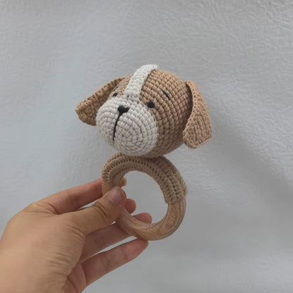 Baby Music Rattle Toy Newborn Dog Crochet Rattle Cute Animal Crochet Rattle Soother Wooden Bracelet Teether Kids Wooden Toys