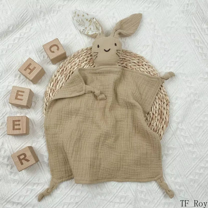 Cute Baby Rabbit Cat Comforter Soft Cotton Sleeping Dolls Soothing Cloth Blanket Baby Muslin Towel Newborn Appease Towel Bibs