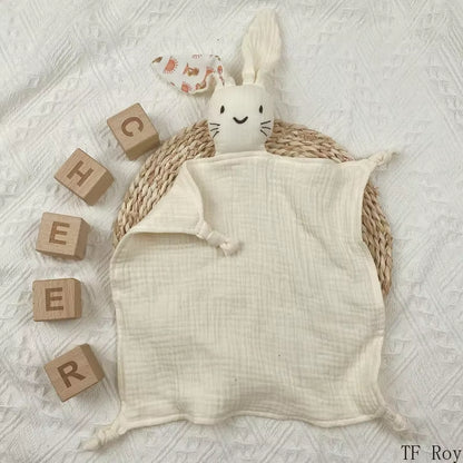 Cute Baby Rabbit Cat Comforter Soft Cotton Sleeping Dolls Soothing Cloth Blanket Baby Muslin Towel Newborn Appease Towel Bibs