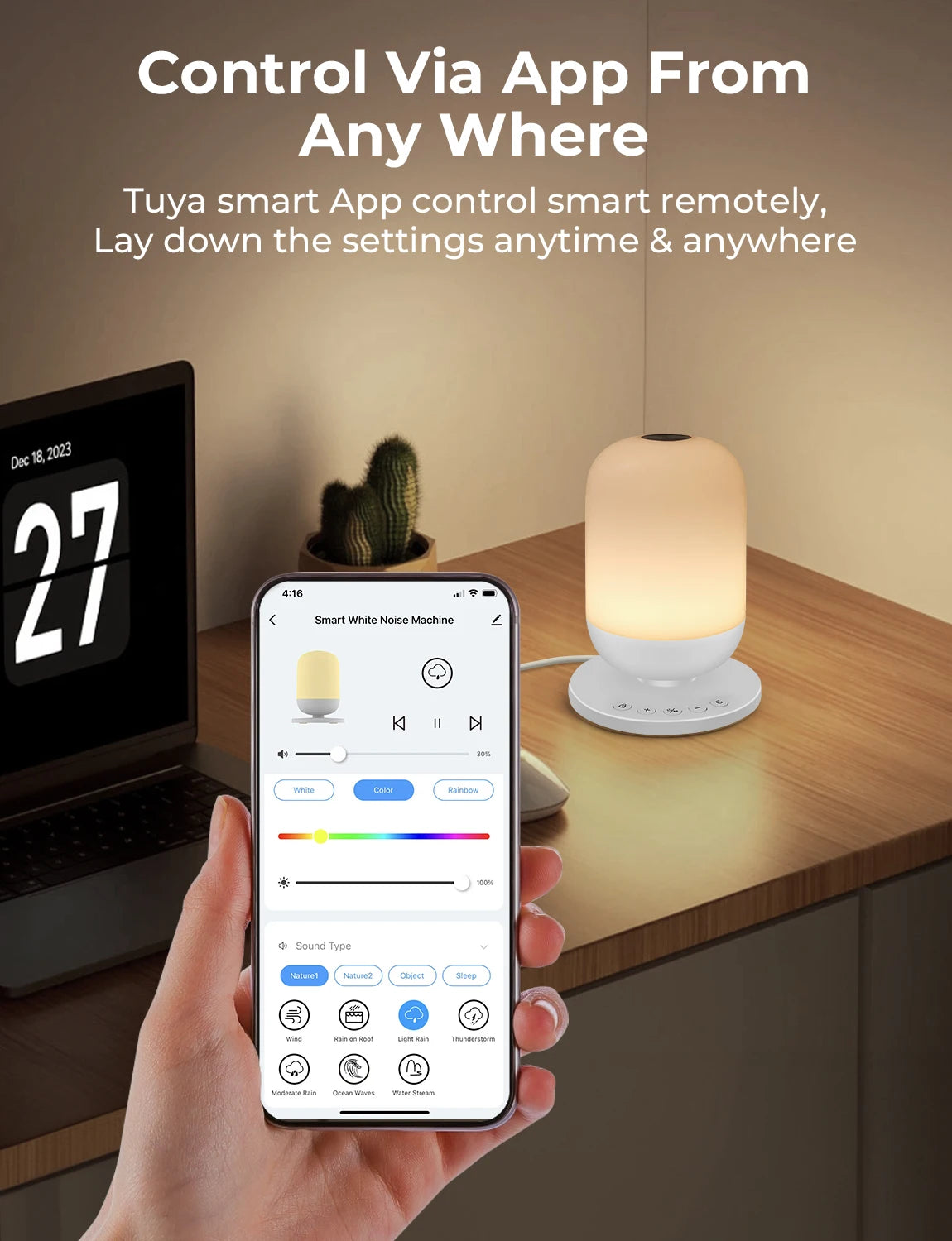 Tuya App Smart White Noise Machine Baby Sleep Sound Machine Colorful Night Lights 34 Soothing Sounds Supports APP Remote Control