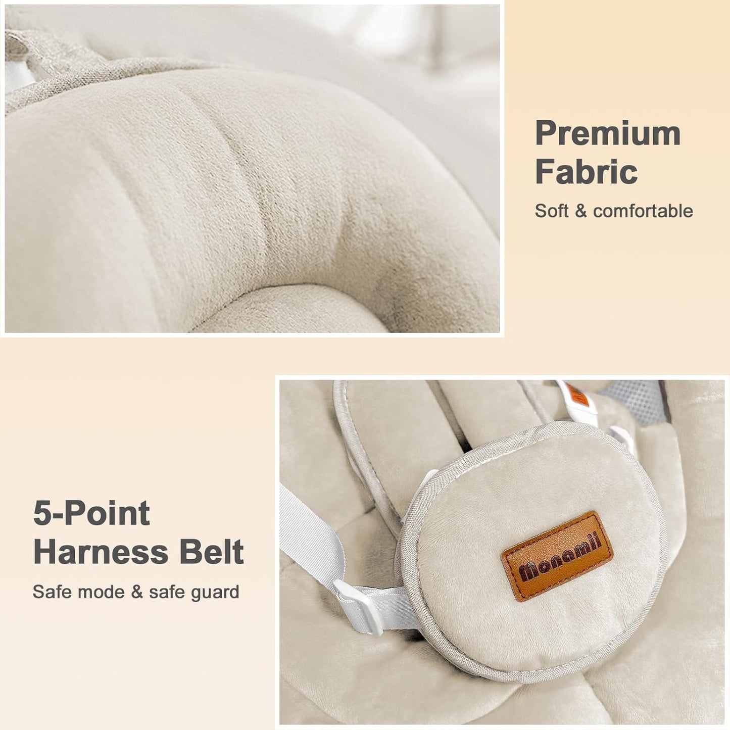 Baby Swings for Infants,  Baby Swing, Bluetooth Infant Swing with Music Speaker, 5 Speeds and Remote Control, Indoor & Outdoor Use (Beige)