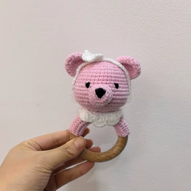 Baby Music Rattle Toy Newborn Dog Crochet Rattle Cute Animal Crochet Rattle Soother Wooden Bracelet Teether Kids Wooden Toys