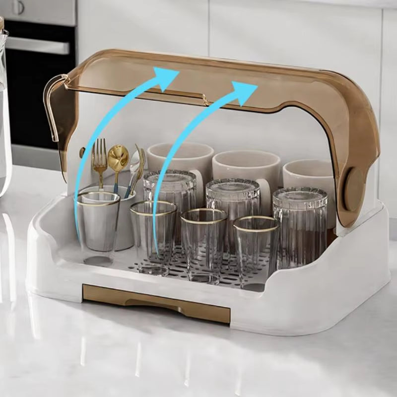 Baby Bottle Drying Rack with Removable Drip Tray Dustproof Bottle Storage Dust-Proof Portable Baby Bottle Storage Box with Lid